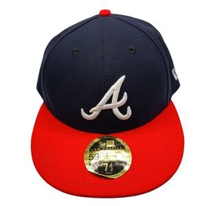 New Era Atlanta Braves 59FIFTY Fitted Hat 7 1/2 Navy Red MLB On-Field